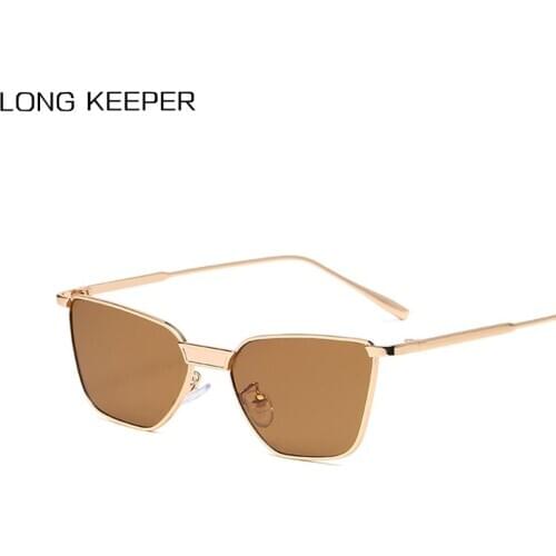 LongKeeper Square Frame Sunglasses Women Small Metal Gold UV400 Female Sun Glasses Brand Designer Driving Shades For Laides