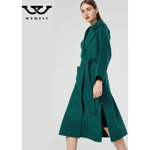 Double sided cashmere coat womens middle and long section 2021 new fashion lace up atmosphere loose over knee tweed coat women