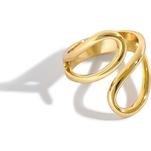 SHANICE Korean S925 sterling silver open ring ins design cross side cross hollow drop-shaped ring female all-matched ring punk