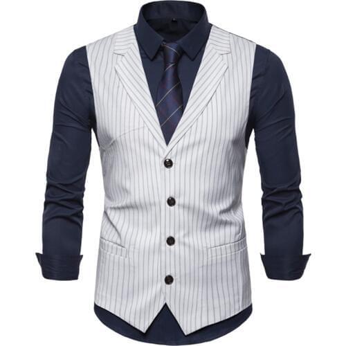Vest Men Leisure Suits 2019 New Mens Casual Suit with Striped Collar and British Style Single-breasted Waistcoat