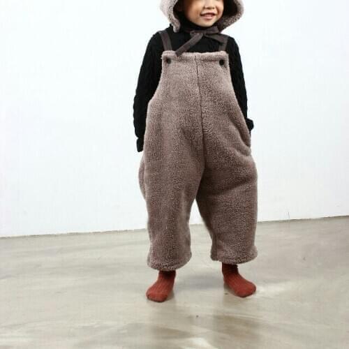 2020 winter childrens clothing new trend for boys and girls loose straight double-sided arctic plush suspenders