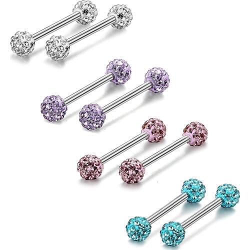 MODRSA 1Piece Stainless Steel Industrial Barbell Tongue Piercing Crystal Ball Nose Ear Stud Nipple Lip Piercing Body Jewelry
