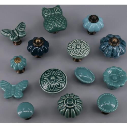 1PCS Ceramic Art Style Handles and Knobs Children Room Drawer Dresser handle Door Pulls Furniture Hardware