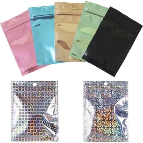 Newest 100/50pcs Wholesale Pink Gold Blue Holigraphic 3D Fake Eyelash Packaging Bag Jewelry Gift Lashes Baggies Box