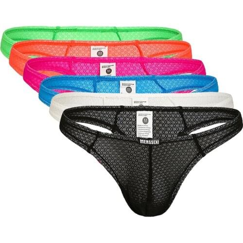 6Pack Men Sexy Underwear Gay T-Back Thong Big Penis Pouch Hombre Mesh Nylon High Elastic Transparent String Homme Lingerie Men