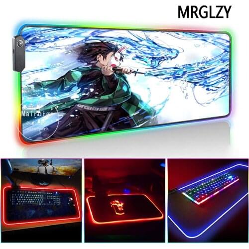 MRGLZY Anime Demon Slayer Kimetsu no Yaiba LED Light RGB Gamer Large Mouse Pad DeskMat Gaming Accessories for Laptop Keyboard