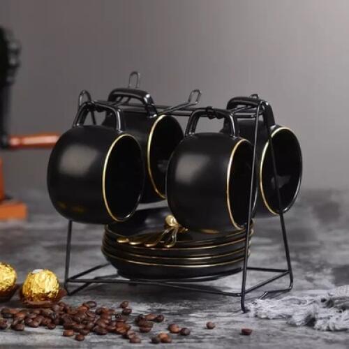 Black Matt Ceramic Luxury Coffee Cup 4pcs/Set With Saucer Milk Cup Tea Cup Business Nordic Afternoon Tea Cup Wedding Gift