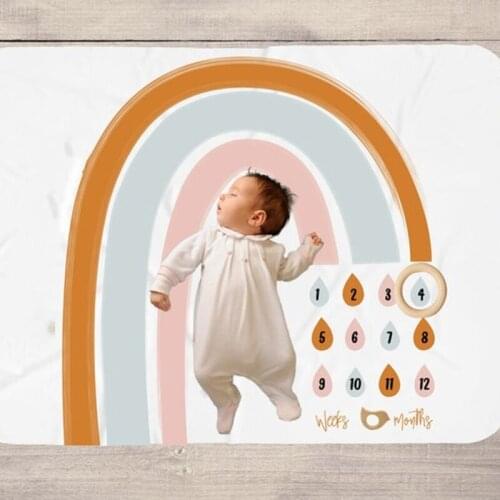 D7WF Baby Monthly Record Growth Milestone Blanket Newborn Swaddle Wrap Photography Props Creative Rainbow Background Cloth