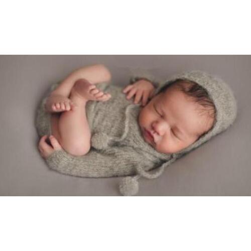 Newborn mohair romper Handknit overall and bonnet Baby clothes Photography prop Baby romper onesie Sitter romper and hat