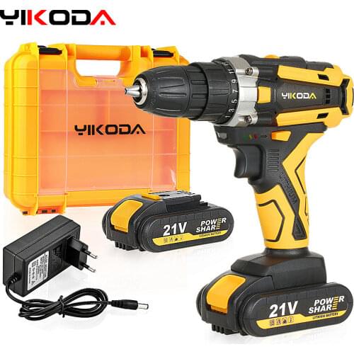 YIKODA 21V Electric Screwdriver Rechargeable Cordless Drill Lithium Battery Household Multi-function Double Speed Power Tools