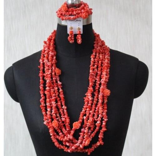 DUDO Genuine Coral Jewelry Set Layers Long Design Nigerian Women Weddings Jewellery Necklace Bracelet Earrings Original Style