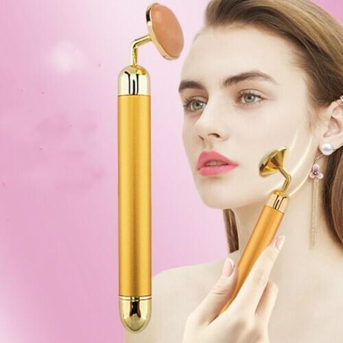 Electric Golden Bar Natural Rose Quartz Jade Facial Massager Energy Bar Vibration Massage Stick Face Lifting Skin Firming Tool