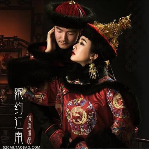 Gu Meng Qing Dynasty Qifu Winter Costume for Lovers Men and Womens Costume Sets Elegant Classic Gorgeous Costume