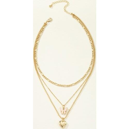 Ins Gold Chain Heart Butterfly Piercing Pendant Choker Necklace Korean Fashion Jewelry