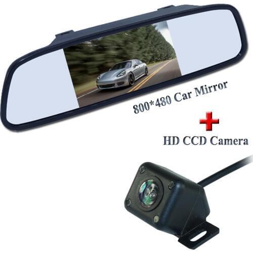 IR lights car reversing camera bring ccd image +800*480 resolution 4.3" universal car mirror monitor 2 in 1 during promotion