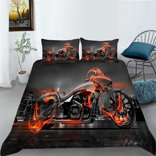 3D Bedding Set Duvet Cover Set King Size Cool Motorcycle Printed Boys Girls Bedroom Bed Set Queen Full Seasons