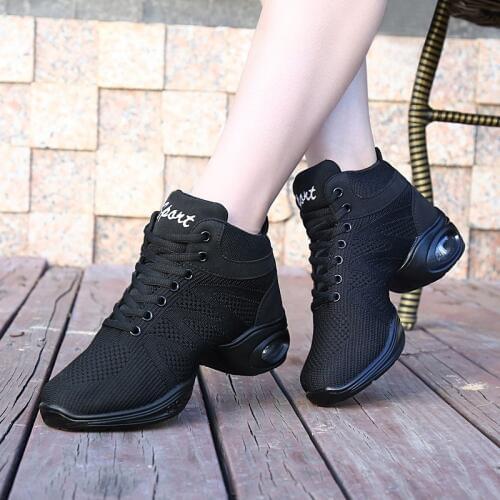 Modern Jazz Sneakers Women Black Latin Sport Shoes Woman Ladies Ballroom Dance Woman Top Breathable Knitted Soft Sole Dancing
