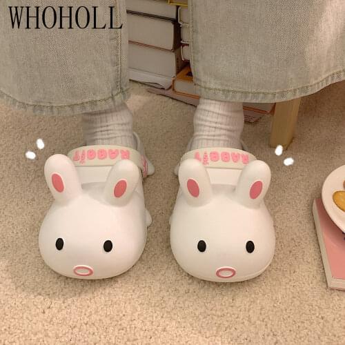 WHOHOLL 2021 Summer Women Slippers Lovely Cartoon Rabbit Hole Sandals Shoes Female Students Wear Anti-skid Girls Sandals