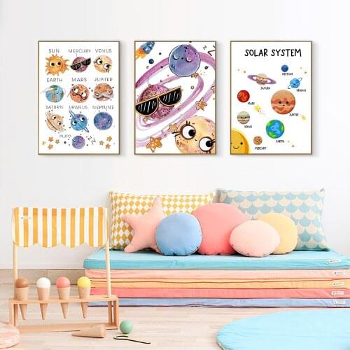 Cute Planet HD Wall Art Canvas Painting Nordic Posters and Prints Nursery Wall Pictures for Living Room Decor for Kids Room