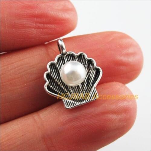 Fashion 20Pcs New Ocean Shell Charms Tibetan Silver Color White Acrylic Pendants 14x16.5mm
