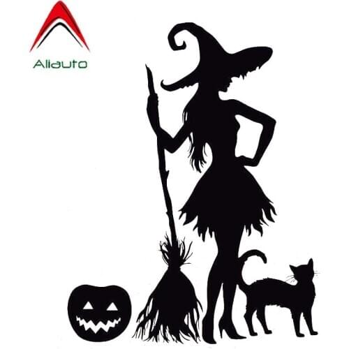 Aliauto Funny Car Sticker Pumpkin Witch Broom Cat Magic Monster Vinyl Accessories PVC Decal Black/Silver for Toyota,20cm*15cm