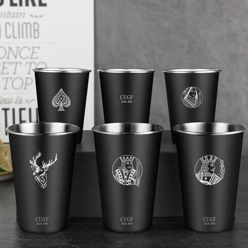New Poker Elk Black 304 Stainless Steel Single Layer Cold Drink Cup Portable Mug Beer Mug