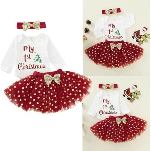 2020 New Arrival Newborn Infant Baby Girls My 1st Christmas Rompers Tutu Skirt Clothes Outfit