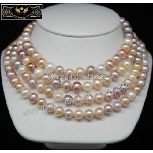 Charming 8-9mm AA+multi-colored pearl necklaces 80"