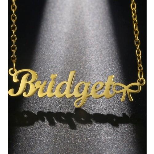 Personalized Custom Name Necklaces fot Women Fashion Stainless Steel Custom Letter Bowknot Necklace Nameplate Pendant Jewelry