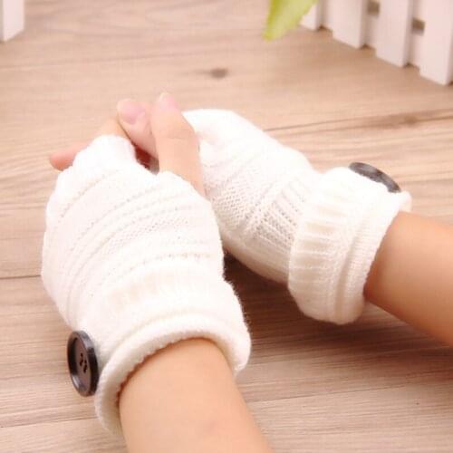 New Fashion Winter Gloves Women Autumn Winter Knitted Mittens Gloves without Fingers Solid Color Button Fingerless Gloves