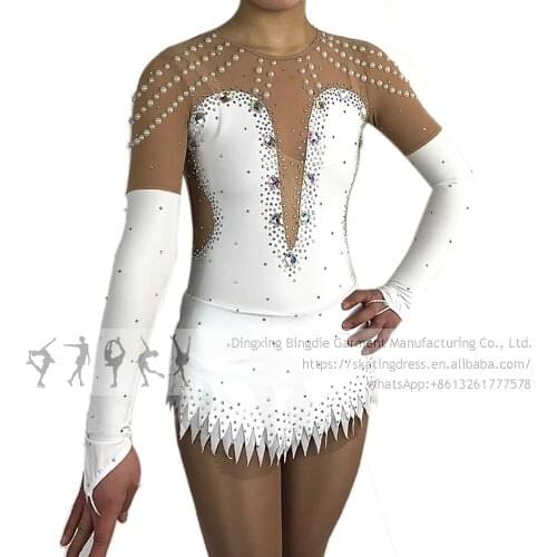 Figure Skating Dress Girls kids Teens White Skirt Sparkly Figure Skating Dress Leotard Artistic College Costume Multicolor