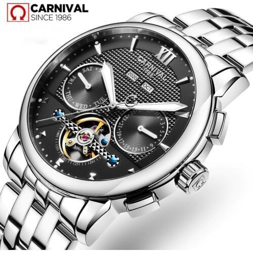 Relogio Masculino CARNIVAL Mens Watches Top Brand Luxury Automatic Mechanical Watch Men Full Steel Business Sport Watches Men