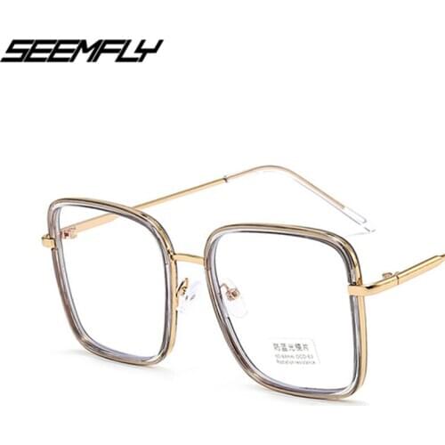 Seemfly Oversize Square Anti Blue Light Glasses Frame Women Men Retro Clear Lens Eyeglasses Computer Goggle Eyewear Spectacle