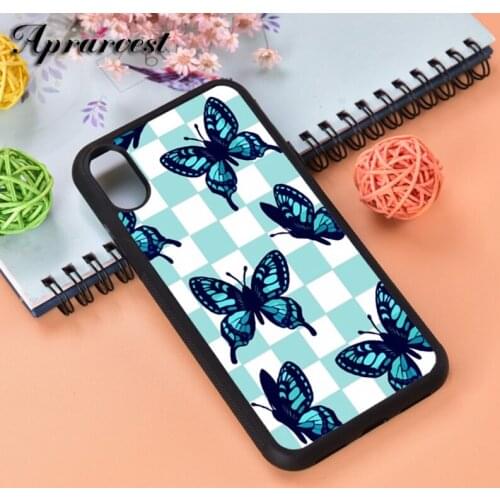 Aprarvest Butterfly check teal Silicone Rubber Phone Case Cover For iPhone 6 6S 7 8 PLUS X XS XR 11 12 MINI PRO MAX