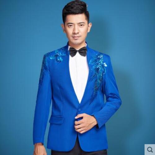 Blue singer blazer men formal dress latest coat pant designs Sequins suit men terno masculino trouser wedding suits for mens