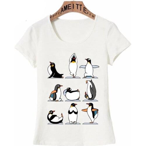 Funny Penguin Yog a Print T-Shirt Hip Hop Fashion Women Short Sleeve Cute Girl Casual Tees Naughty Lovely Penguin Art White Tops