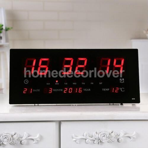 Extra Big Screen LED Office Wall Clock Alarm Clocks 24H Calendar -Time - Days -Week -Year Temperature Meter Projection Clocks EU