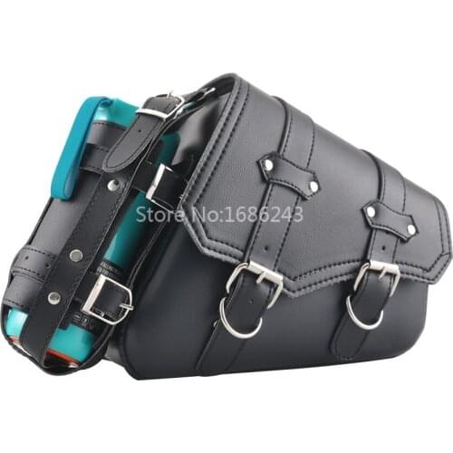 Universal Motorcycle Leather Saddle Bags Right Side Luggage Tool Pouch For Harley Sportsters Softail Chopper Bobber