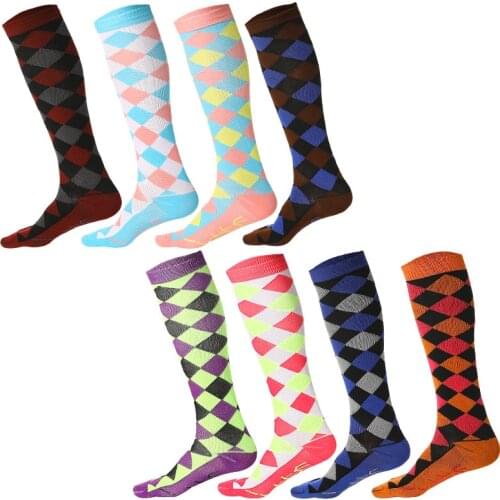 Spring Mens Sports Compression Calf Tube Socks Comfortable and Breathable Casual Couples Running Colorful Rhombus Fashion Fun