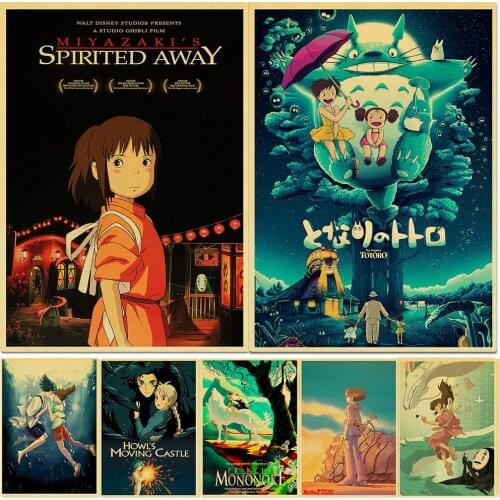 Vintage Anime Poster Hayao Miyazaki Collection Good Quality Painting Retro Poster Kraft Paper For Home Bar Wall Decor/Stickers