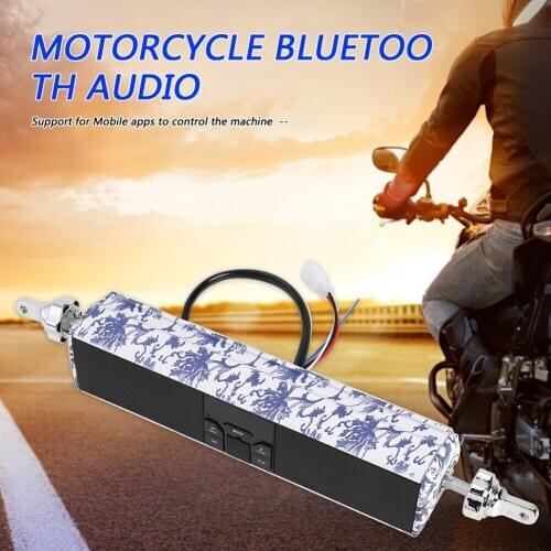 VODOOL DC 12V Waterproof Bluetooth Motorcycle Handlebar Audio Amplifier Stereo LED display Speaker System Blue White Porcelain
