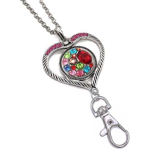 Interchangeable 257 Heart Rhinestone Fit 18mm Snap Button Necklace Pendant Keychain Charm jewelry For Women gift Keyring