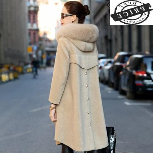 Natural Real Fur Coat Female Winter Jacket for Women Sheep Shearing Long Jacket Large Fox Fur Hooded Clothes Hiver a1a111