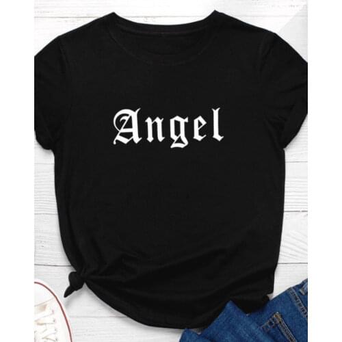 Angel Letter Print Women T Shirt Short Sleeve O Neck Loose Women Tshirt Ladies Tee Shirt Tops Clothes Camisetas Mujer