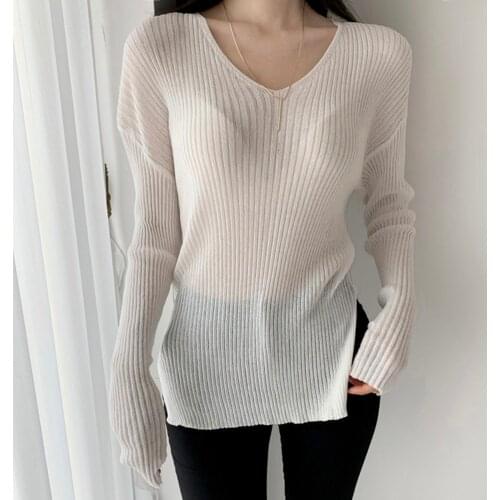 Sweater Women Solid Color Mohair Knitted Sweater O Neck Sweet Sweater Autumn Split Fork Pullover Loose Long Sleeve Sweaters
