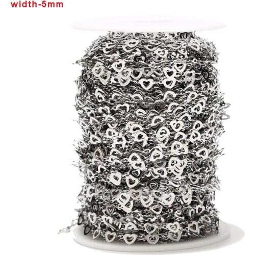 1Meter 5mm Width Stainless Steel Hollow Heart Charm Handmade Link Chains For DIY Necklaces Bracelets Jewelry Making Findings New