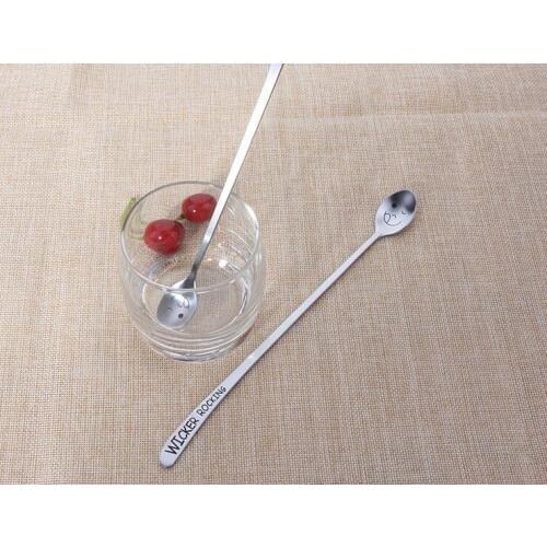 1PC Long Handle Stainless Steel Cake Dessert Fruit Coffee Spoon tableware Smile Face Spoons KX 216