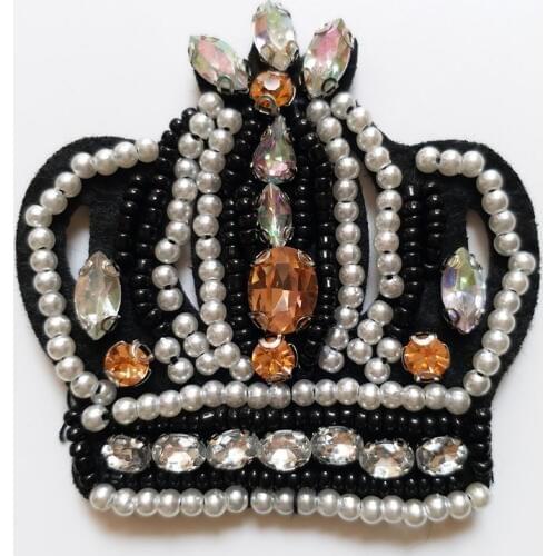 1pc crown handmade sequins beaded patches for clothing DIY rhinestone Sew on Embroidery applique parche for dress hats bags