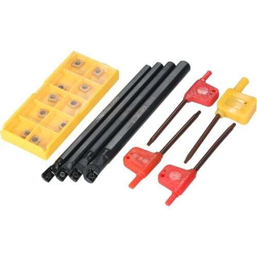 10pcs/box CCMT060204-HM Carbide Inserts + 6/7/8/10mm SCLCR06 Holder Boring Bar + 4pcs Wrench CNC Lathe Turning Tool