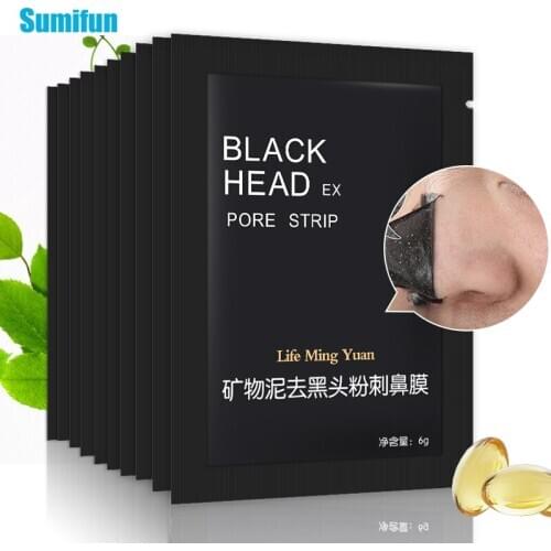 10pcs Blackhead Remover Strip Patch Black Face Mask Peeling Acne Treatment Mineral Mud Nose Pore Cleaning Sticker Skin Care